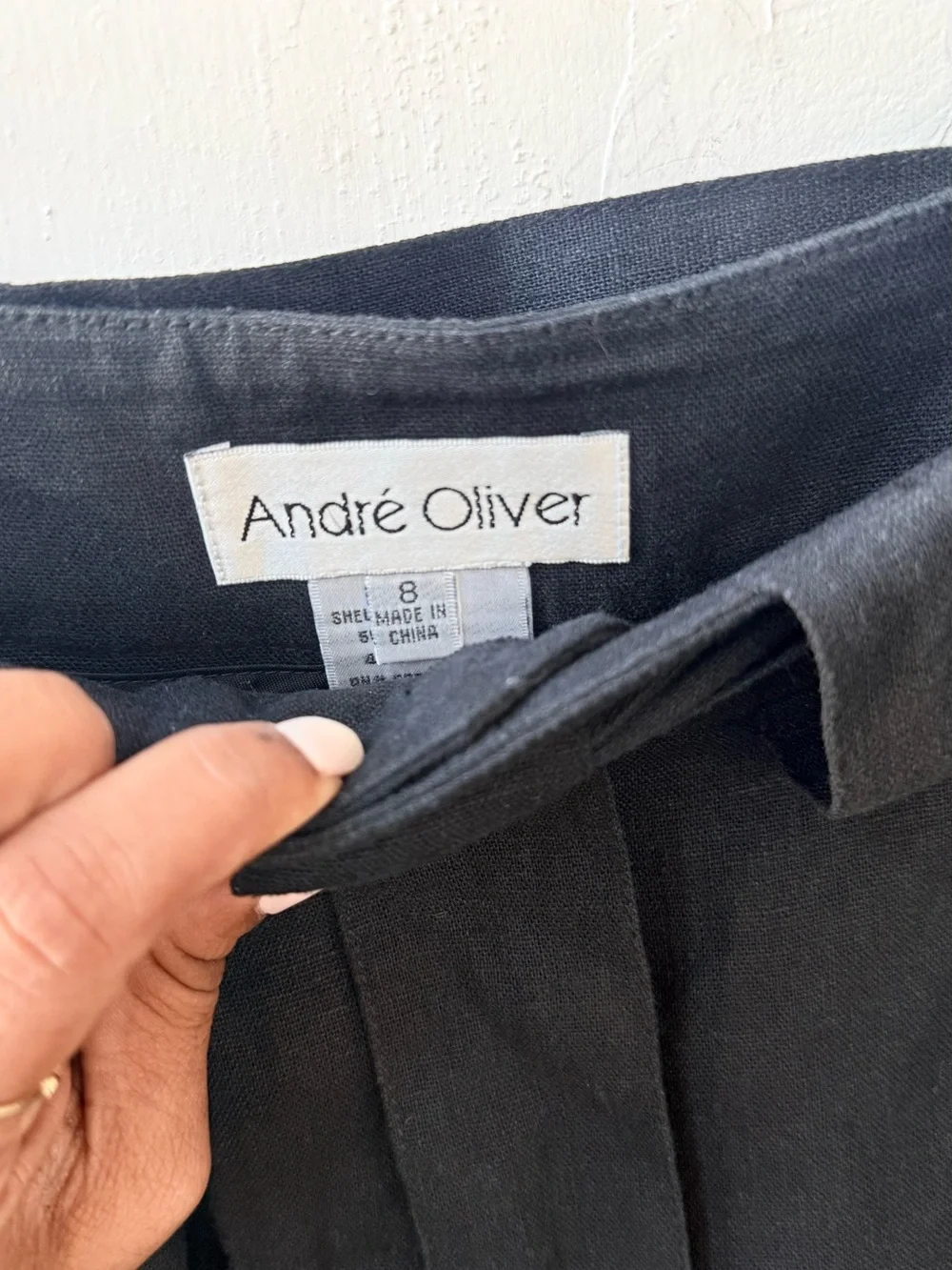 Andre Oliver Linen Blend Black Wide Leg Belted Knee Length Shorts